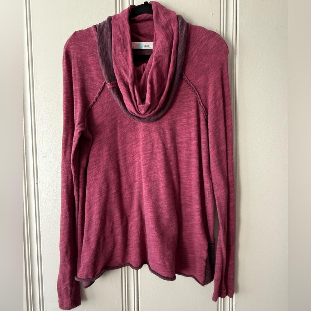 Free People Heathered Raspberry Cowl Neck Sweater
